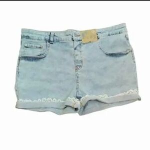 NWT Girls Light Blue Lacey Denim Shorts ~18.5 Plus